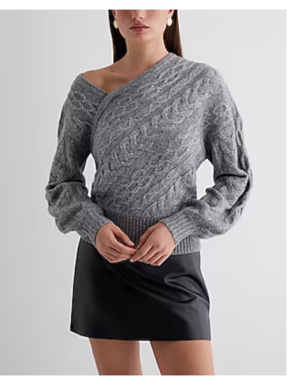 NWT/Express Gray Cable Knit Off-Shoulder Sweater